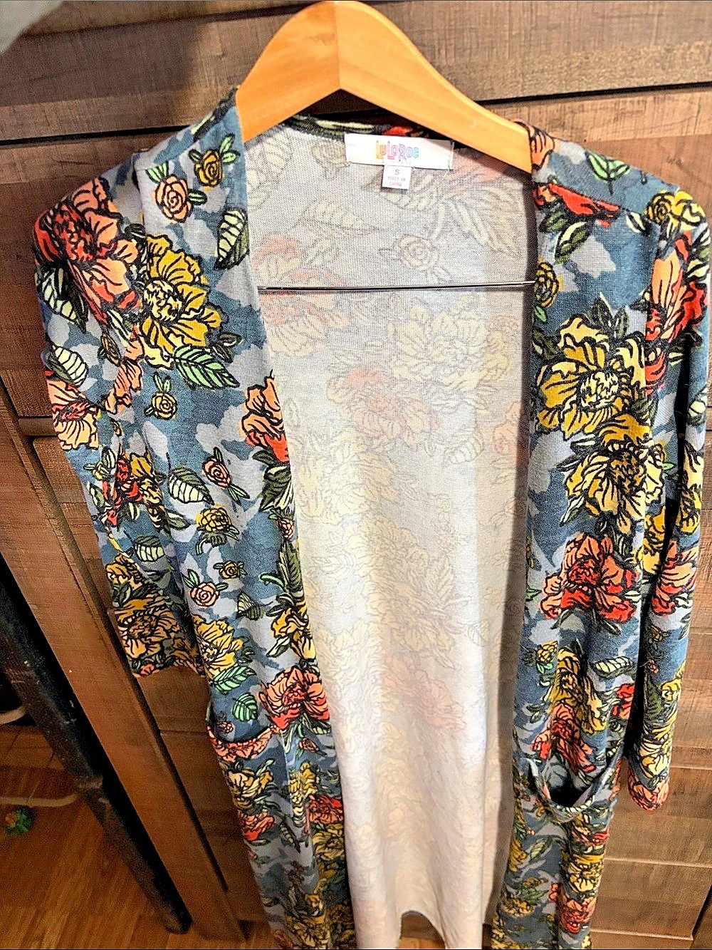 LuLaRoe Sarah Cardigan Floral Blue & Multicolor Small